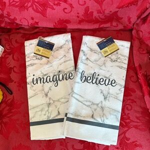 Set of 2 Home Collection Marble Microfiber Inspirational Words Kitchen Towels